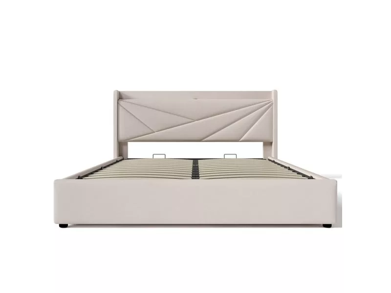 Lit coffre 160x200 cm DZMDIP coloris beige – Image 2