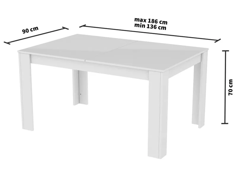 Table de séjour rectangulaire avec allonge blanc NASSAU - 90x136-186max. cm – Image 4