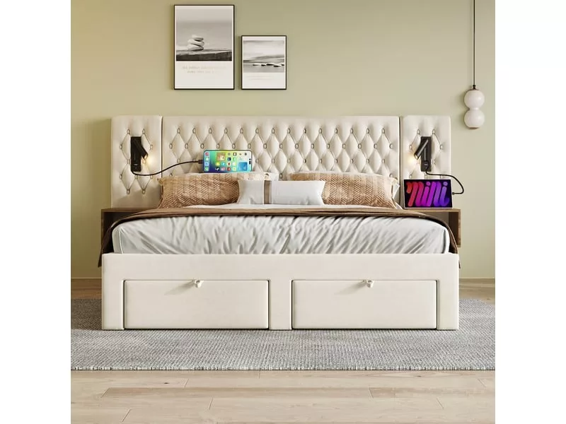 Lit avec rangement 180x200 cm KOMHTOM coloris beige – Image 7