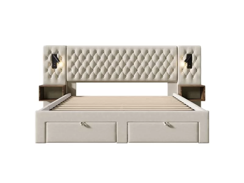 Lit avec rangement 180x200 cm KOMHTOM coloris beige