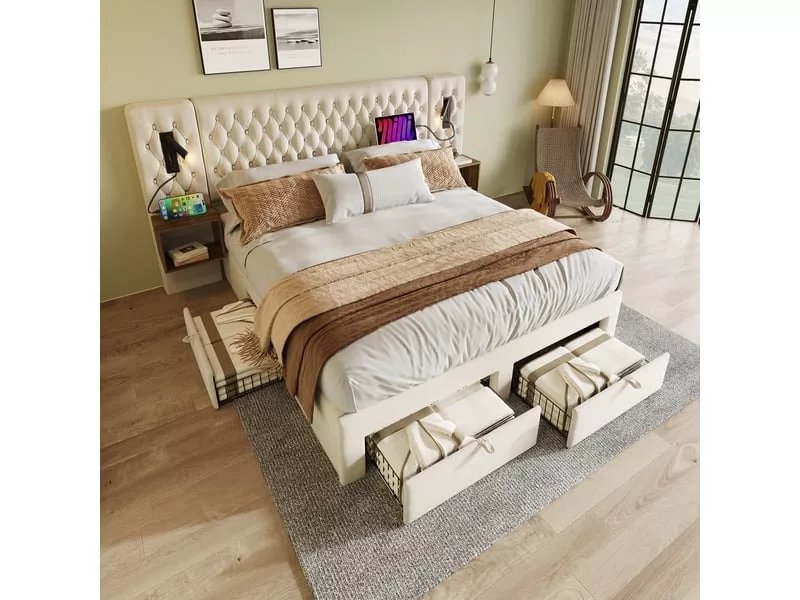 Lit avec rangement 180x200 cm KOMHTOM coloris beige – Image 10