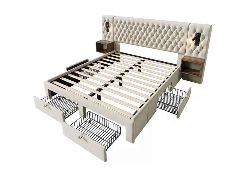 Lit avec rangement 180x200 cm KOMHTOM coloris beige – Image 11