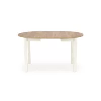 Table à manger ronde 100cm extensible avec plateau aspect chêne et pieds blancs carene