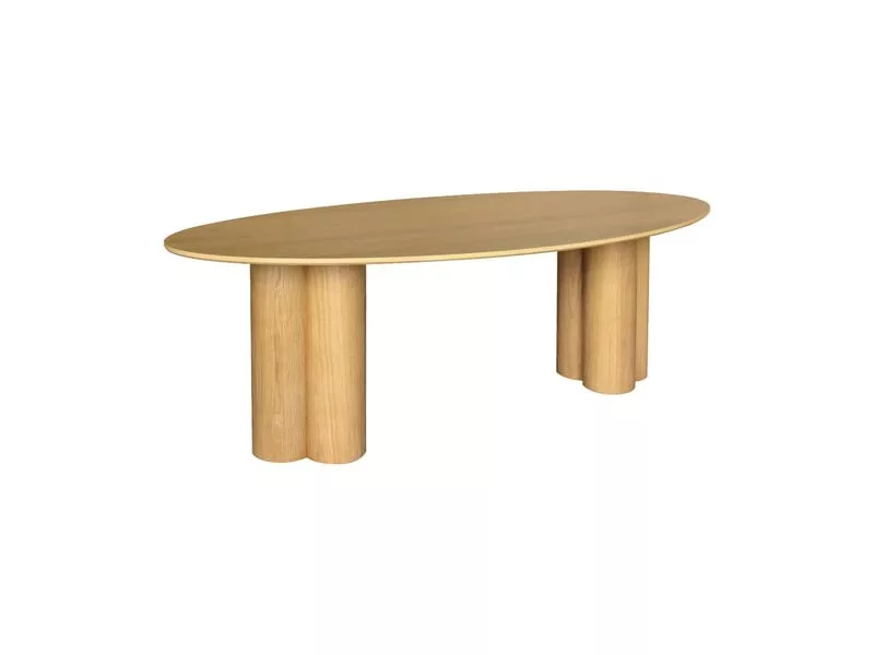 Table à manger ovale bois d'hévéa et placage chêne naturel 8 places 220cm - leonore