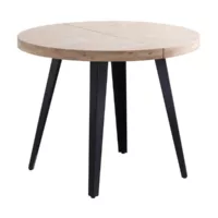 Table à manger ronde extensible en bois coloris chêne nordique pieds noir – diamètre 100-180 x hauteur 76 cm