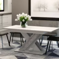 Table a manger extensible bruce – beton et blanc 140 – 180 cm