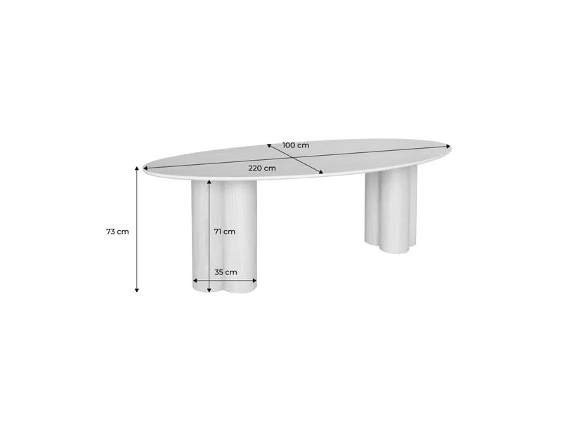 Table à manger ovale bois d'hévéa et placage chêne naturel 8 places 220cm - leonore – Image 4