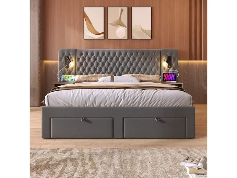 Lit avec rangement 180x200 cm KOMHTOM coloris beige – Image 14