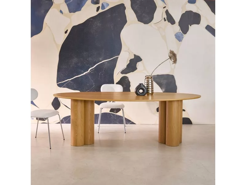 Table à manger ovale bois d'hévéa et placage chêne naturel 8 places 220cm - leonore – Image 5