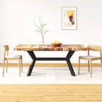 Vidaxl table à manger bois récupération massif et croix en acier 180cm