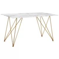 Table de repas kenton marbre blanc 140 cm 80 cm verre de sécurité 180096