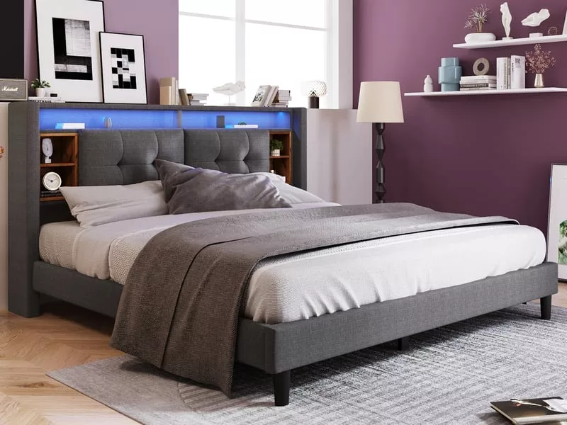 Lit 2 places 160x200 cm coloris gris