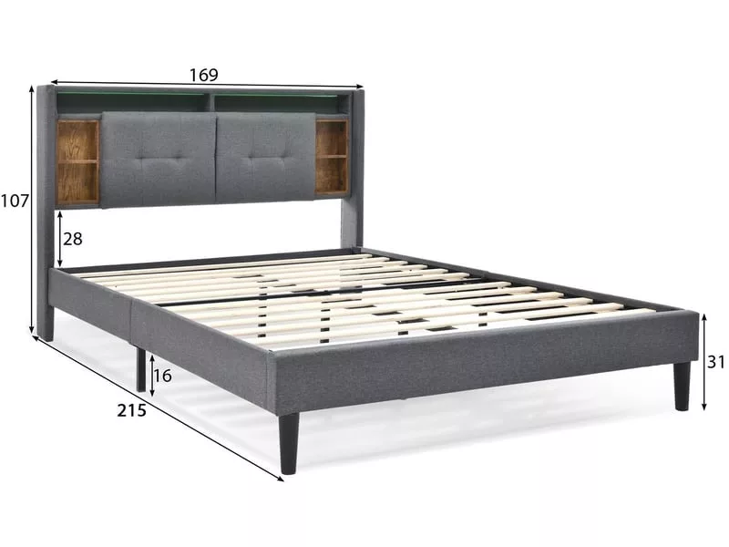 Lit 2 places 160x200 cm coloris gris – Image 3