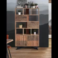 Yakarta – Étagère en bois d&rsquo;acacia et pieds en métal couleur naturelle