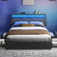 Lit avec rangement 160×200 cm VASAGLE coloris gris