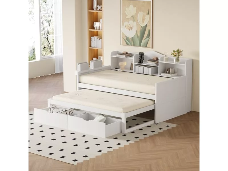 Lit gigogne 90x200 cm WISHDOR coloris blanc – Image 6