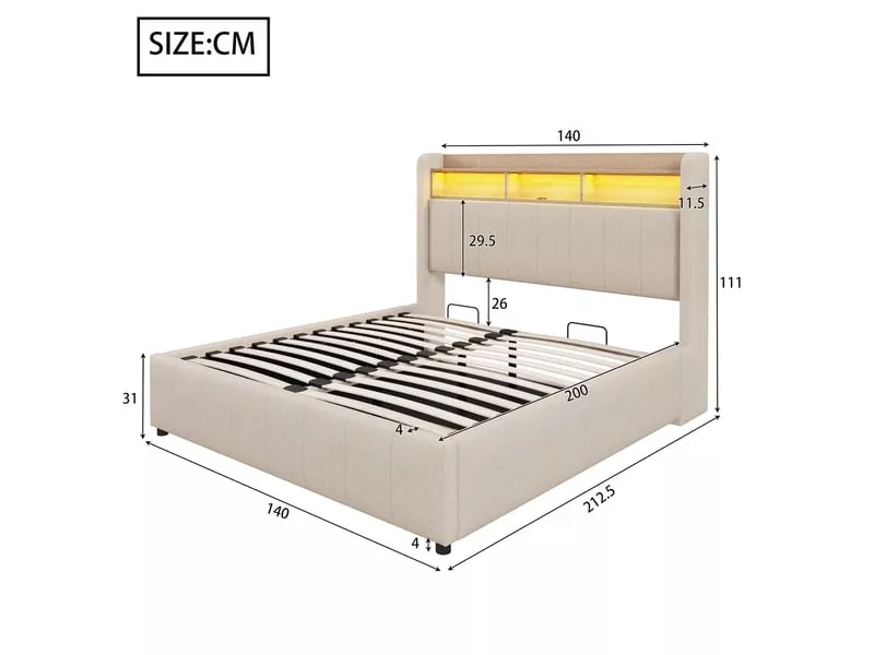 Lit coffre 140x200 cm OKMYHOME coloris beige – Image 5