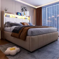 Lit coffre 140×200 cm OKMYHOME coloris beige