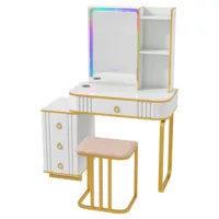 Coiffeuse avec miroir led, contemporaine, blanc, bois d&rsquo;ingénierie