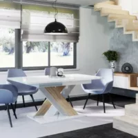 Table a manger extensible bruce – bois chene et blanc laque 140-180