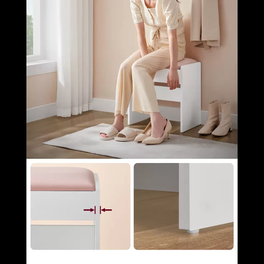 Coiffeuse avec tiroir miroir multiprise tabouret blanc – Image 3