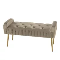 Albane – Banc de lit velours taupe pieds métal doré