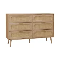 Eva – Commode décor bois, cannage arrondi, 6 tiroirs
