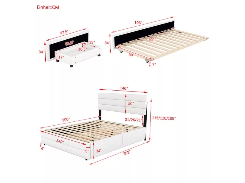 Lit avec rangement 140x200 cm SWEIKO coloris blanc