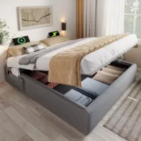 Lit coffre 160×200 cm STILVORA coloris gris