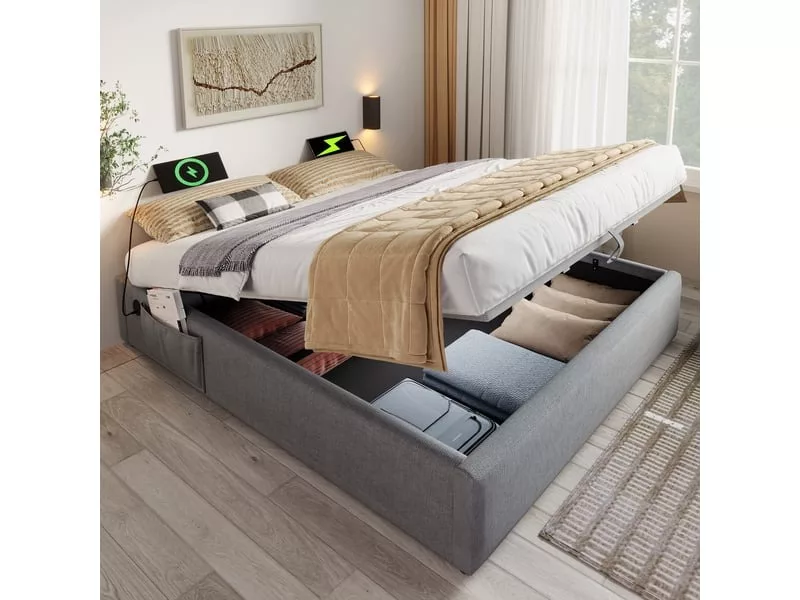 Lit coffre 160x200 cm STILVORA coloris gris