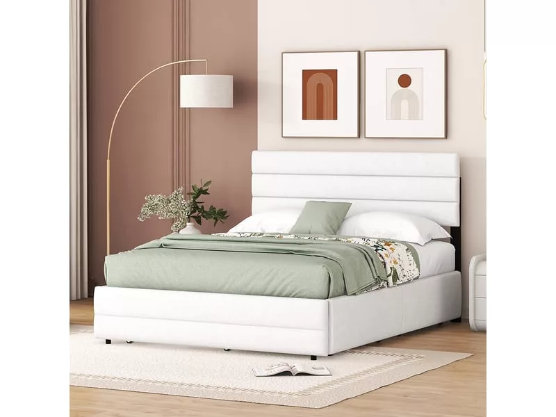 Lit avec rangement 140x200 cm SWEIKO coloris blanc – Image 4