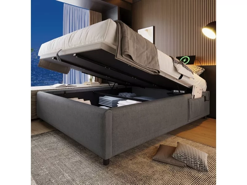 Lit coffre 160x200 cm STILVORA coloris gris – Image 7