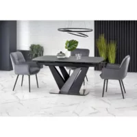 Table de salle à manger contemporaine extensible grise et noire avec pied central shield