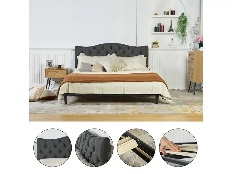 Lit 2 places 140x190 cm MEUBLES COSY coloris gris – Image 3