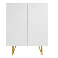Buffet haut design gravé blanc mat et métal doré 4 portes L86 cm OZEN