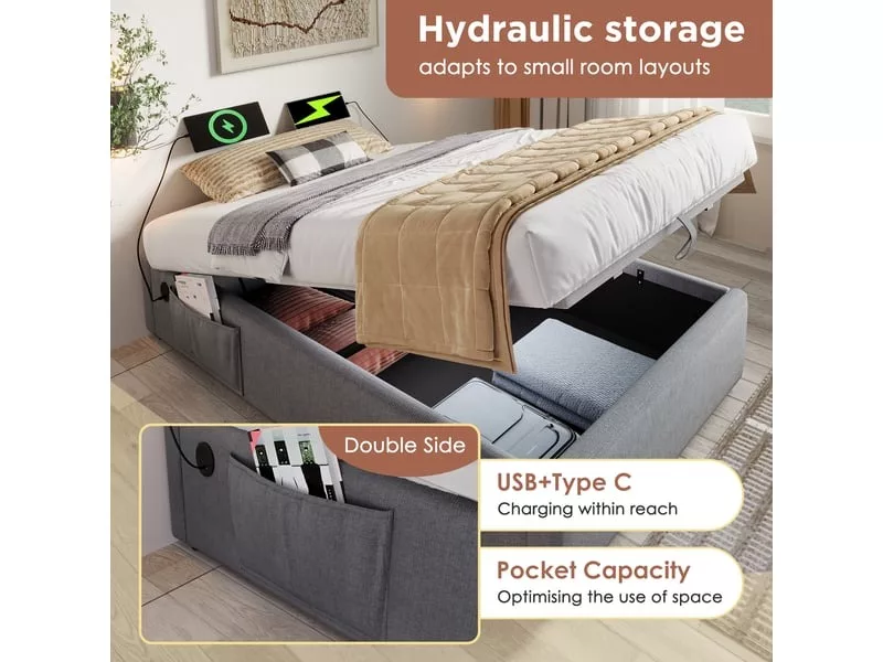 Lit coffre 160x200 cm STILVORA coloris gris – Image 9