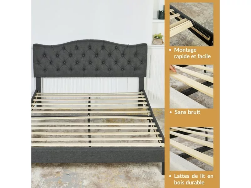 Lit 2 places 140x190 cm MEUBLES COSY coloris gris – Image 5