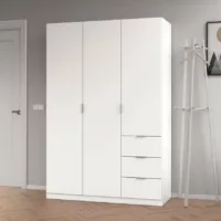 Fullerton – Armoire 3 portes effet bois blanc 135×52 cm