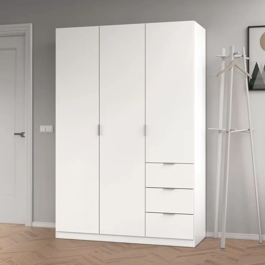 Fullerton - Armoire 3 portes effet bois blanc 135x52 cm