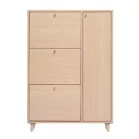 Meuble à chaussures finition bois clair chêne et métal doré L90 cm SILVESTRE