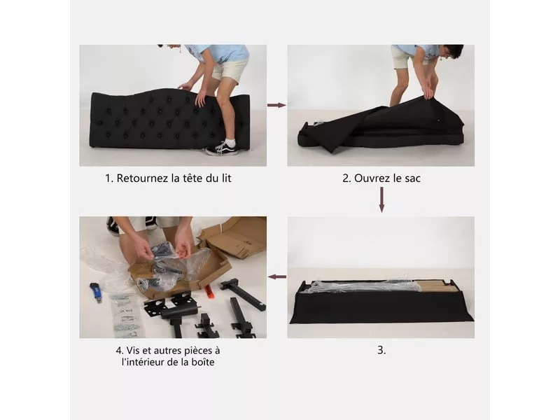 Lit 2 places 140x190 cm MEUBLES COSY coloris gris – Image 6