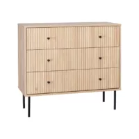 Braga – Commode contemporaine décor bois rainuré 3 tiroirs