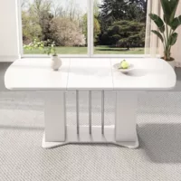 Table extensible bois 120 cm pour salle à manger – table de cuisine avec rangement et pieds de table blancs