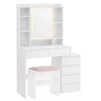 Coiffeuse avec miroir compartiments ouverts l 97,5 cm tabouret blanc