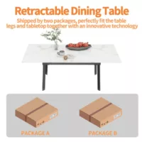 Table à manger extensible rectangle avec allonge 6 personne effet marbre en fer blanc 130-160cm