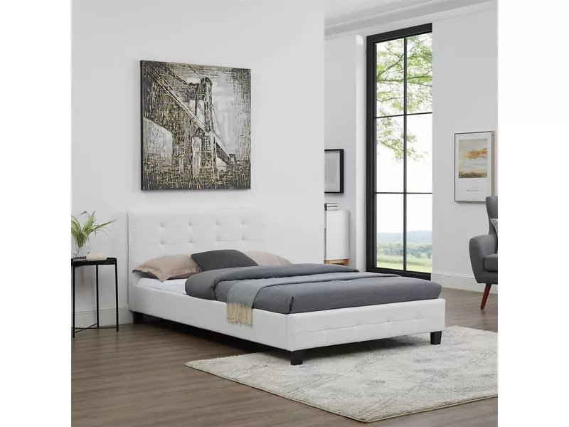 Lit simple 120x190cm IDIMEX coloris blanc