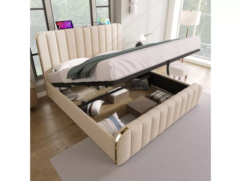 Lit coffre 180x200 cm ZERBACO coloris beige