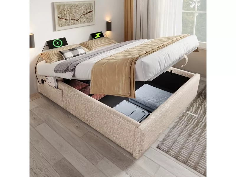 Lit coffre 160x200 cm STILVORA coloris naturel – Image 6