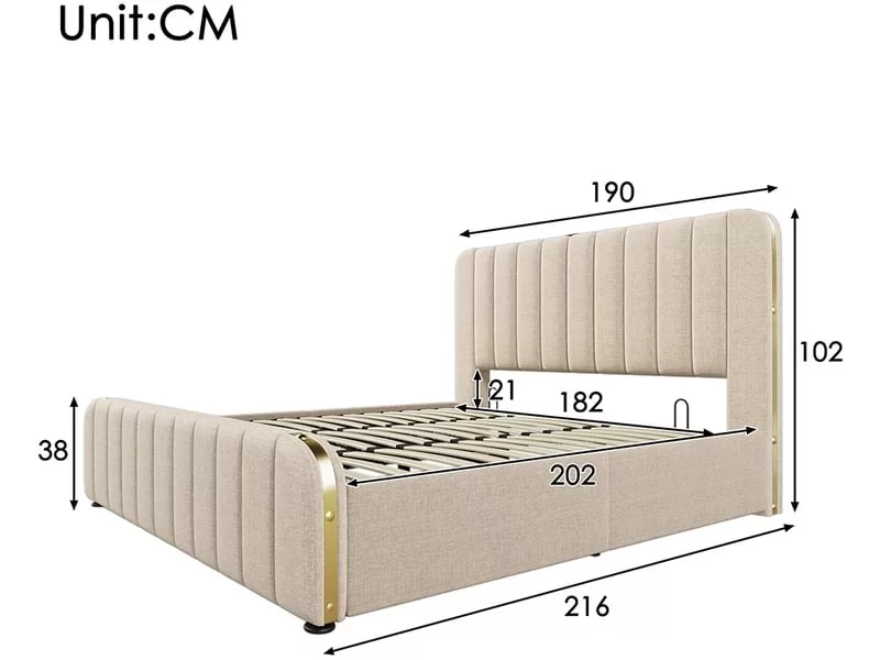 Lit coffre 180x200 cm ZERBACO coloris beige – Image 4