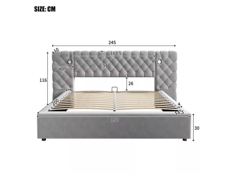 Lit coffre 180x200 cm OKWISH coloris gris – Image 6